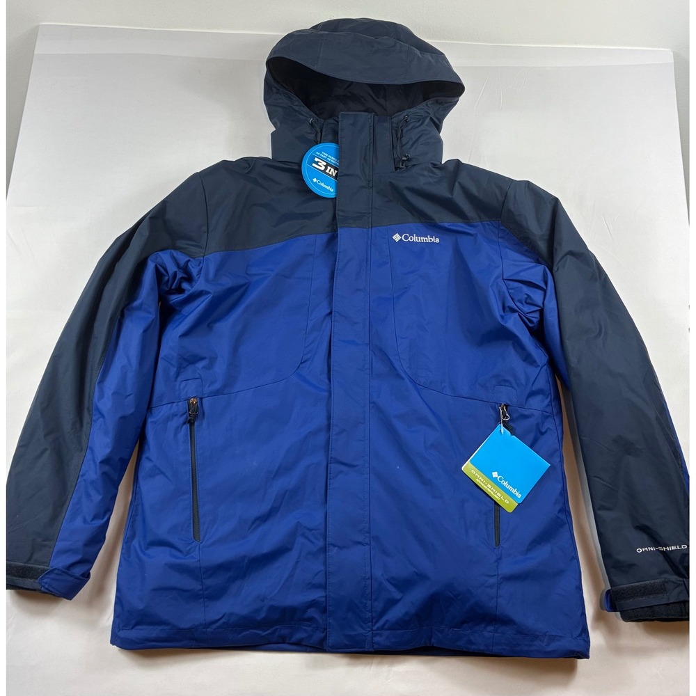 Columbia 3-in-1 Interchange Parka Mens Large Blue Waterproof NWT Omni-Shield